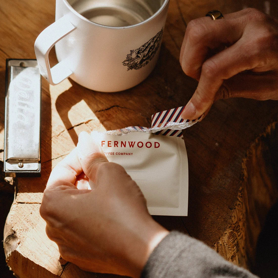 Instant Coffee by Fernwood in white pouch with red text, small batch brewed Brazil coffee crystals ideal for quick Canadian brewed coffee