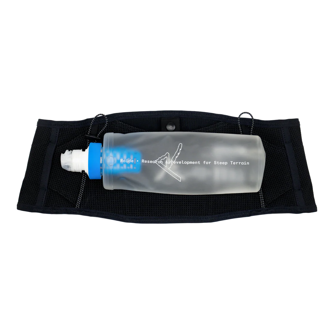 650mL Locking Flask by Raide Research in clear and blue with locking cap to prevent leaks, ideal for running and outdoor use