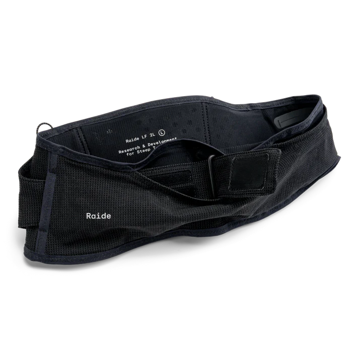 LF 2L Running Belt by Raide Research in black with suspension system for bounceless running, ideal for long distance and freedom of movement