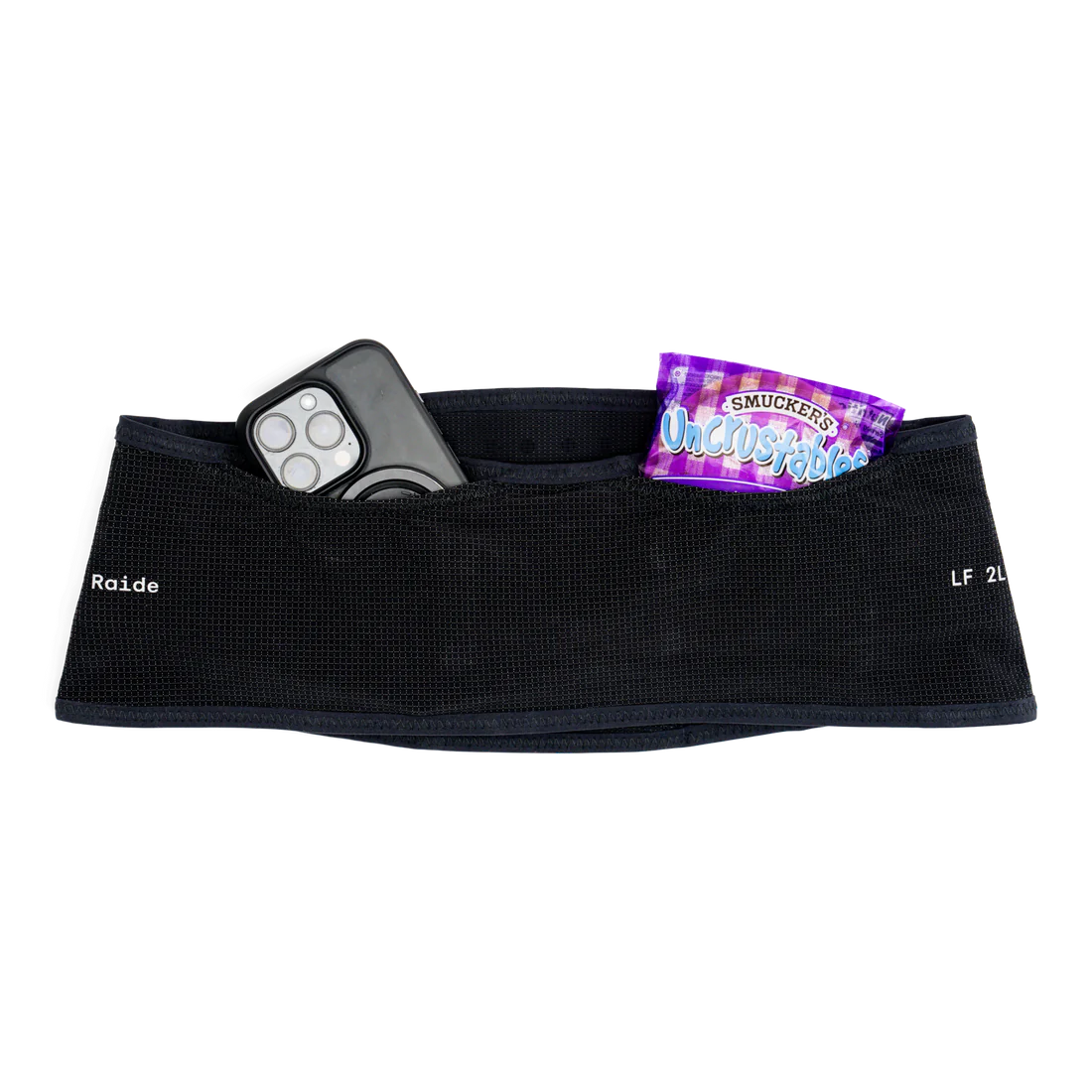 LF 2L Running Belt by Raide Research in black with suspension system, bounceless design for stable hands-free running storage