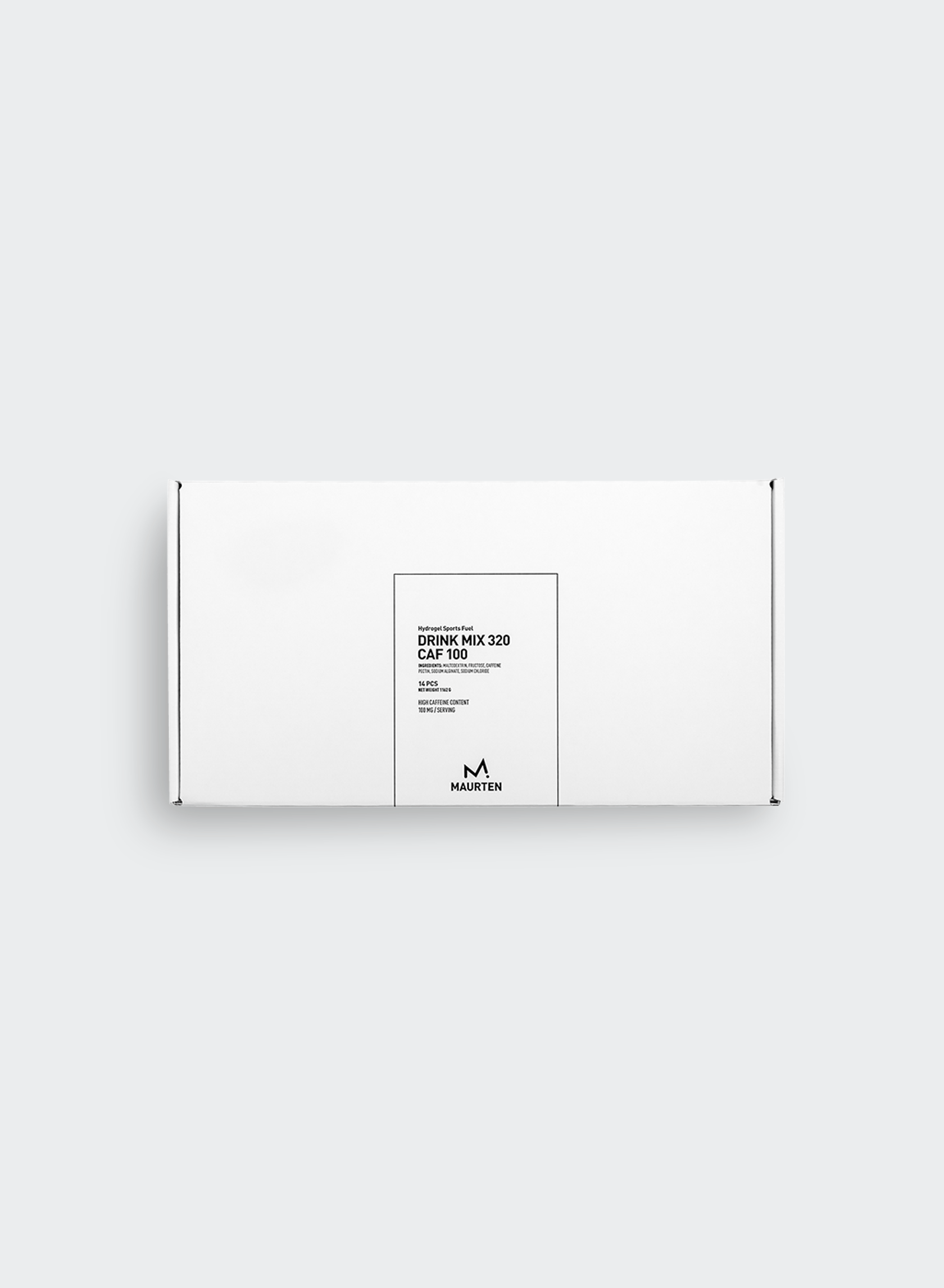 Drink Mix 320 Caf 100 by Maurten in white packaging, caffeine and carbohydrate drink mix for hydration and running nutrition in Canada