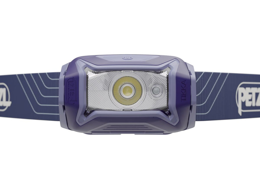 Tikka Lamp by Petzl in blue and purple with 350 lumens LED light, ideal for night hikes and camping safety accessories