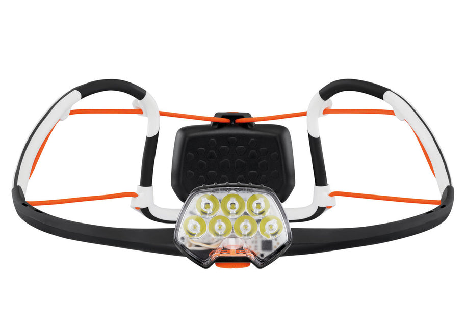 IKO Core Lamp by Petzl in black and orange, rechargeable headlamp with 500 lumens and lightweight AIRFIT headband for safety and outdoor use