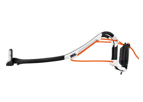 IKO Core Lamp by Petzl in white and black with orange accents, rechargeable 500-lumen headlamp with AIRFIT headband for safety and outdoor use