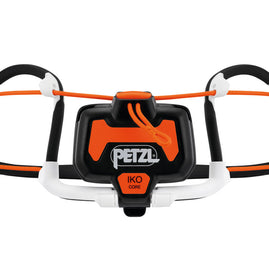 IKO Core Lamp by Petzl in black and orange, rechargeable headlamp with 500 lumens and AIRFIT headband for lightweight safety use