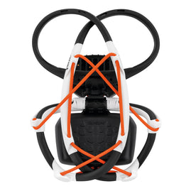 IKO Core Lamp by Petzl in black and white with orange accents, rechargeable headlamp delivering 500 lumens with AIRFIT headband for lightweight safety use