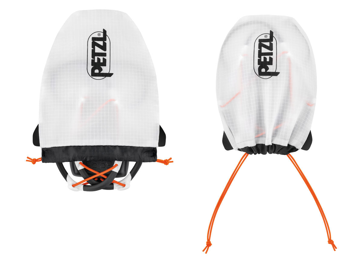 IKO Core Lamp by Petzl in white with black and orange details, lightweight rechargeable headlamp with AIRFIT headband, 500 lumens for safety and outdoor use