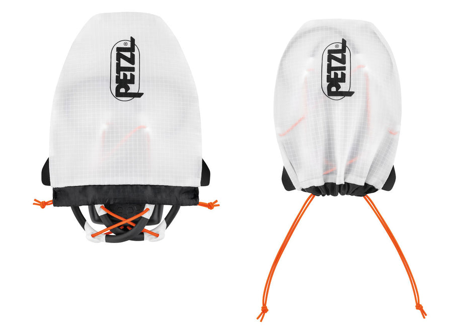 IKO Core Lamp by Petzl in white with black and orange details, lightweight rechargeable headlamp with AIRFIT headband, 500 lumens for safety and outdoor use