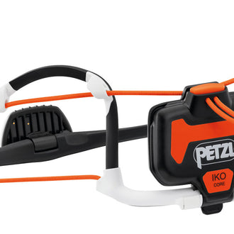 IKO Core Lamp by Petzl in black and orange, rechargeable headlamp with 500 lumens and lightweight AIRFIT headband for safety and outdoor use