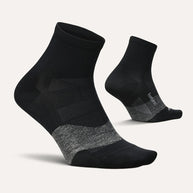 Elite Ultra Light Cushion Quarter by Feetures in black and grey with targeted compression and ultra light cushioning for running comfort and support