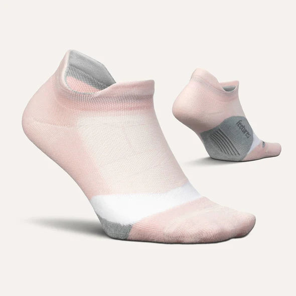 Elite Light Cushion No Show Tab - Women by Feetures in pink and grey, anatomically designed with targeted compression for custom fit and blister prevention