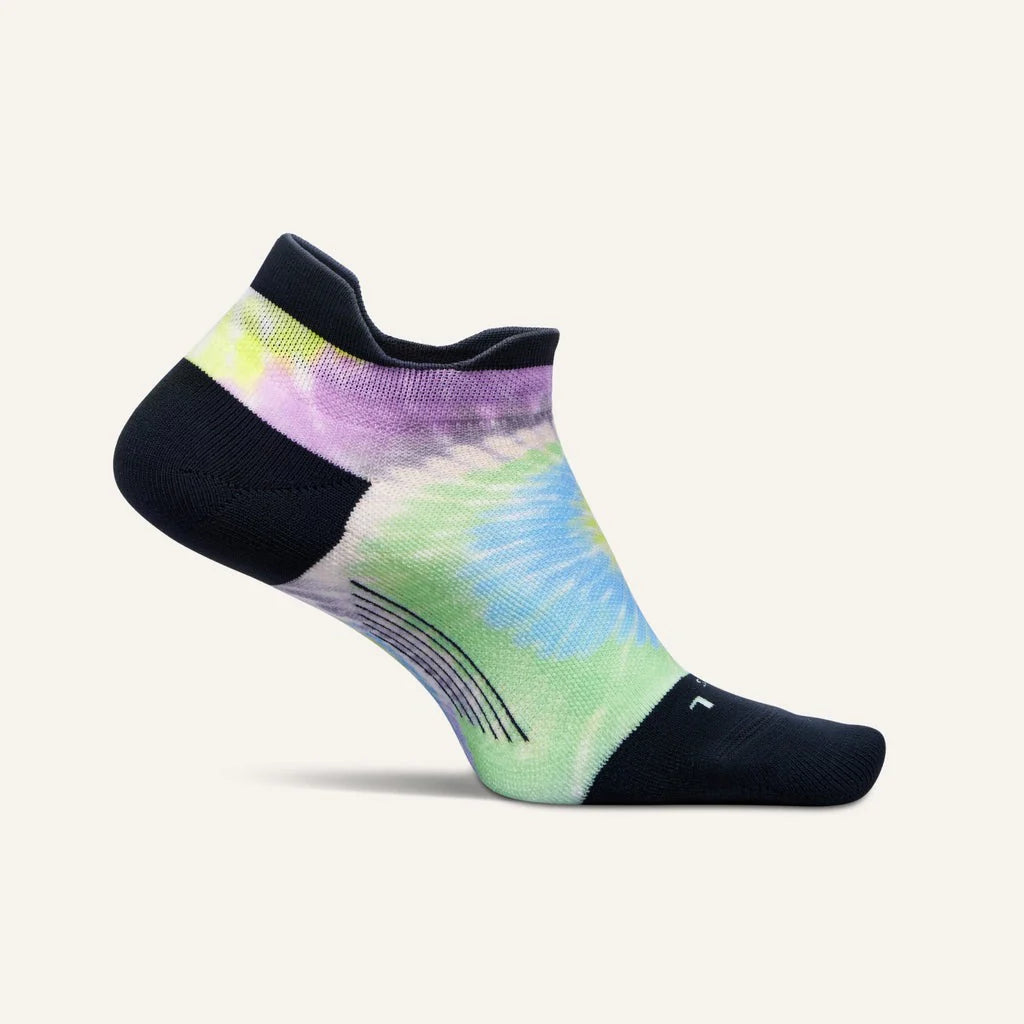 Elite Light Cushion No Show Tab Limited Edition Tie Dye - Women by Feetures, tie dye low-cut sock with targeted compression for blister protection