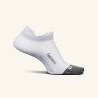 Elite Ultra Light Cushion No Show Tab - 2023 by Feetures in white and grey, lightweight cushioned sock for running and high performance
