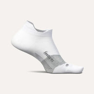 Elite Ultra Light Cushion No Show Tab by Feetures in white and grey with anatomical design and targeted compression for blister protection