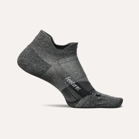 Elite Ultra Light Cushion No Show Tab by Feetures in grey with anatomical fit, targeted compression, and ultra light cushioning for running comfort