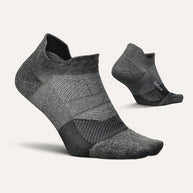 Elite Ultra Light Cushion No Show Tab by Feetures in dark grey with anatomical fit, targeted compression, and ultra light cushioning for running comfort
