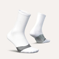 Elite Light Cushion Mini-Crew by Feetures in white and grey with anatomical design, targeted compression, and light cushion for running protection