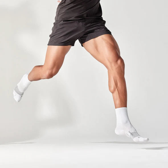 Elite Ultra Light Cushion Mini Crew by Feetures in white with targeted compression and ultra light cushioning for running and support