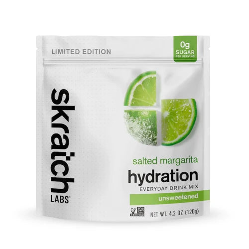 Everyday Drink Mix salted margarita by Skratch Labs in white and green, unsweetened hydration with real fruit and electrolytes for daily use