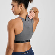 Strappy Pocket Bra - Women by Rabbit in dark grey with built-in pocket, minimal bounce, and total comfort for activewear use