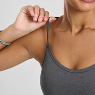 Strappy Pocket Bra - Women by Rabbit in dark grey with built-in pocket, minimal bounce, and total comfort for running and active use