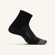 Elite Ultra Light Cushion Quarter - 2023 by Feetures in black with grey toe, ultra light cushioning and targeted compression for blister reduction