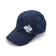 Elite Hat by Rabbit in navy with baseball cap bill, lightweight wicking fabric, laser-cut vents for ventilation, ideal for sun protection and outdoor activities