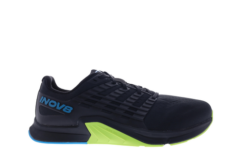 F-Lite Wide - Men by Inov8 in black, blue and lime green, flexible cross training shoe designed for running, lifting, jumping, and climbing