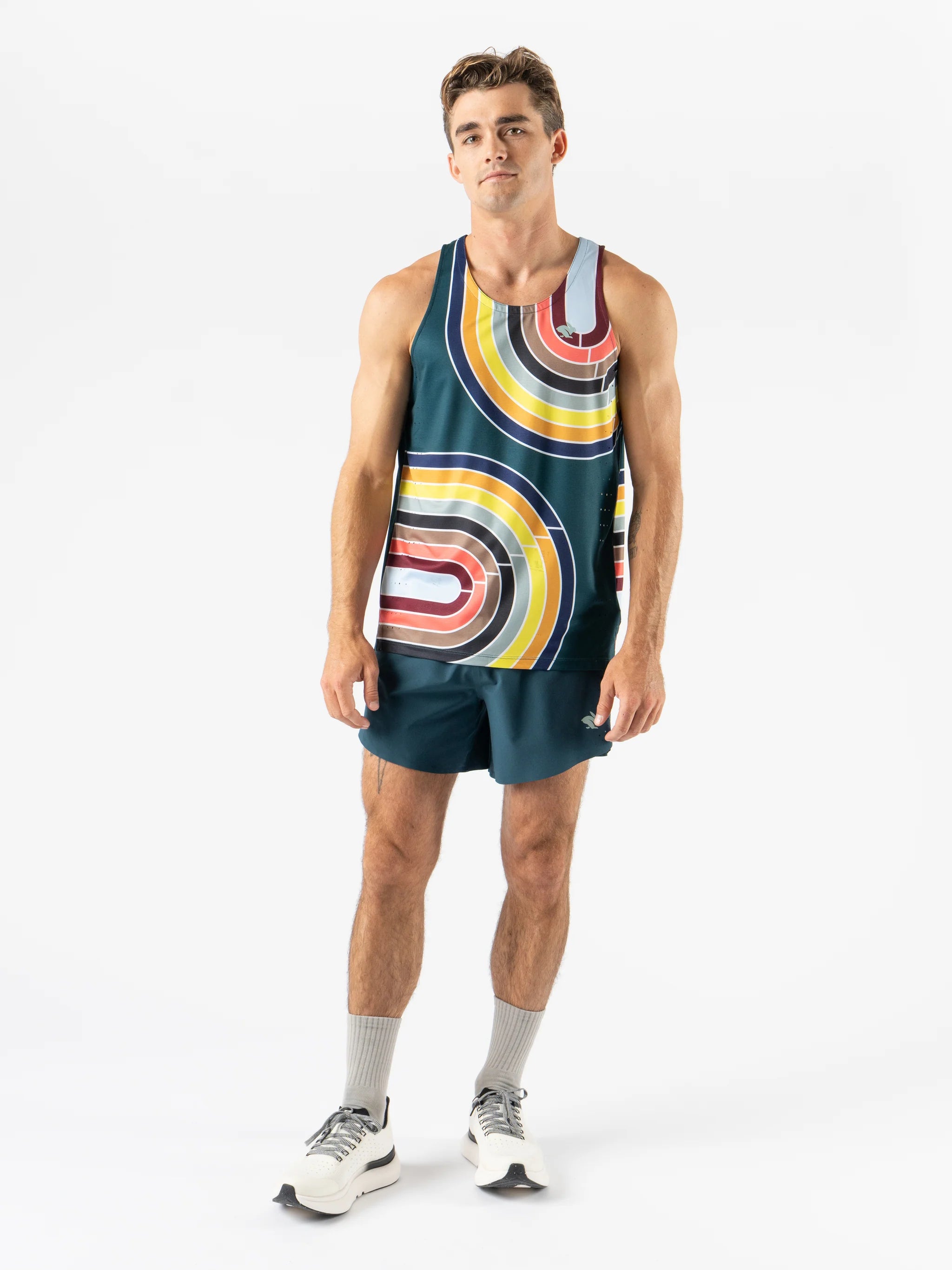 Race Pace Tank - Men by Rabbit in multicolor with laser-cut square perfs and breathable fabric designed for running and training runs