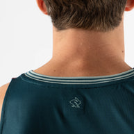 Race Pace Tank - Men by Rabbit in dark blue with breathable laser-cut square perfs and microtextured inside for running comfort