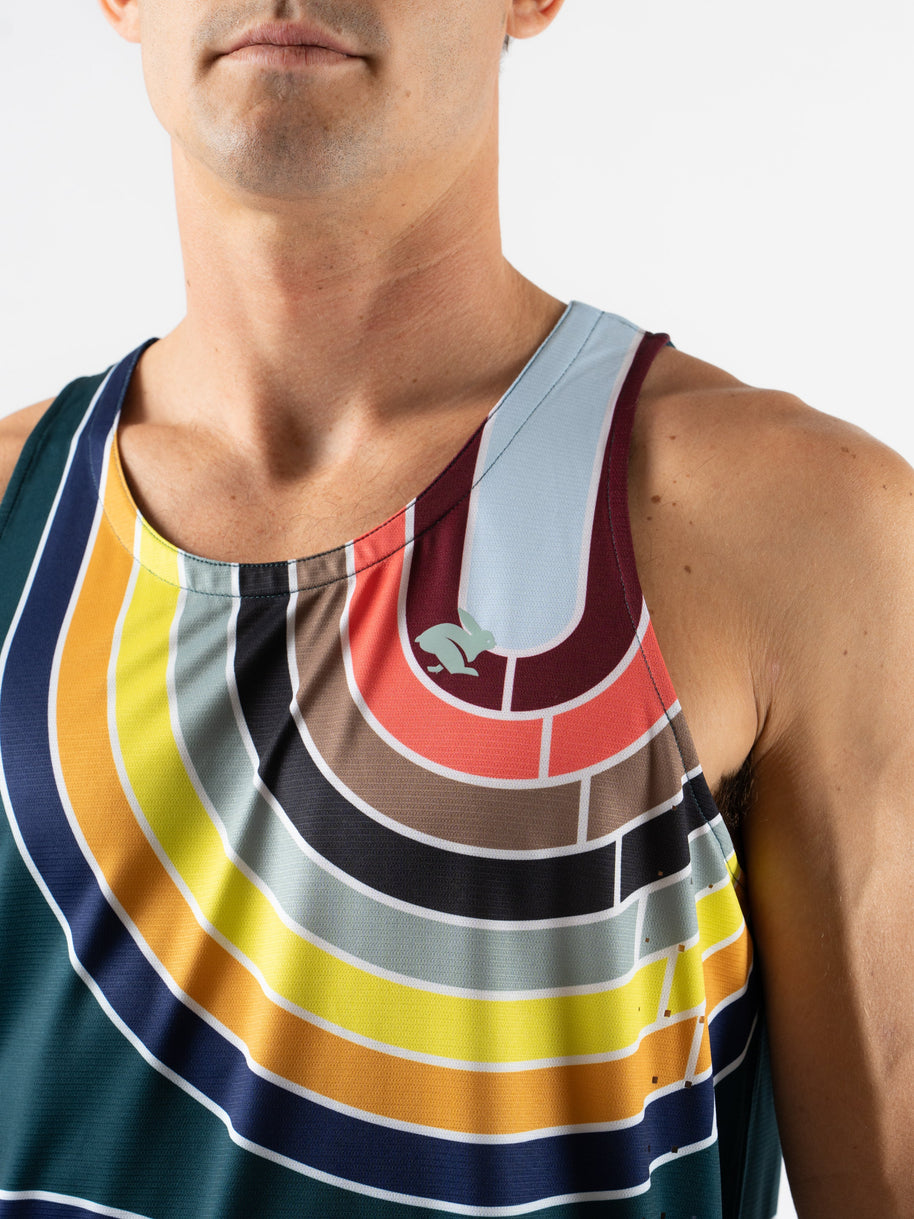 Race Pace Tank - Men by Rabbit in multicolor with breathable laser-cut perfs and microtextured inside, ideal for running and training use