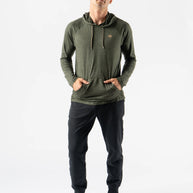 EZ Pullover - Men by Rabbit in olive green lightweight hoodie with semi-relaxed fit for running, working out, and lounging