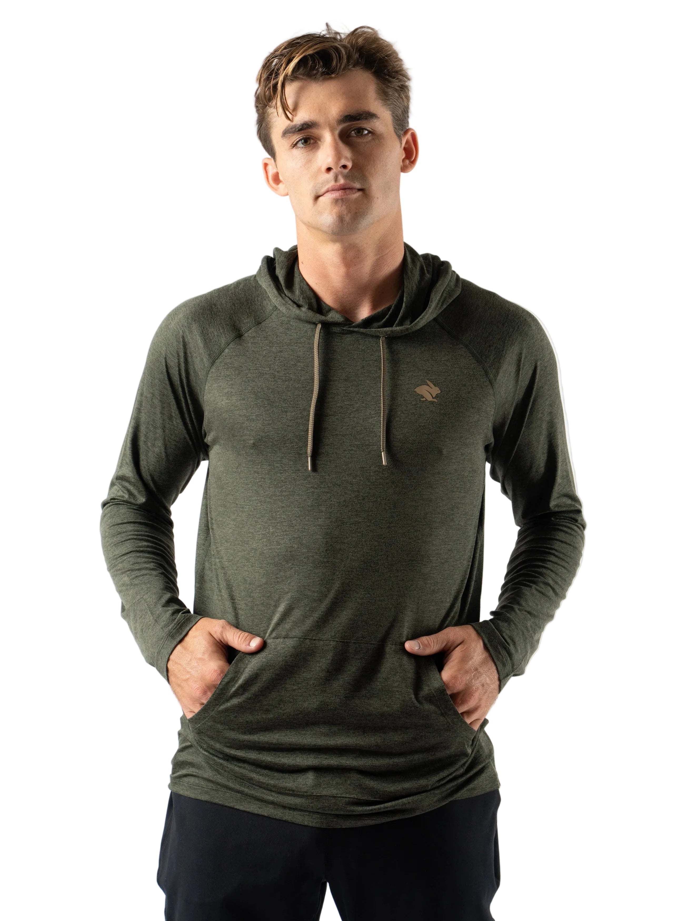 EZ Pullover - Men by Rabbit in dark green lightweight hoodie with soft fabric and semi-relaxed fit for running and lounging
