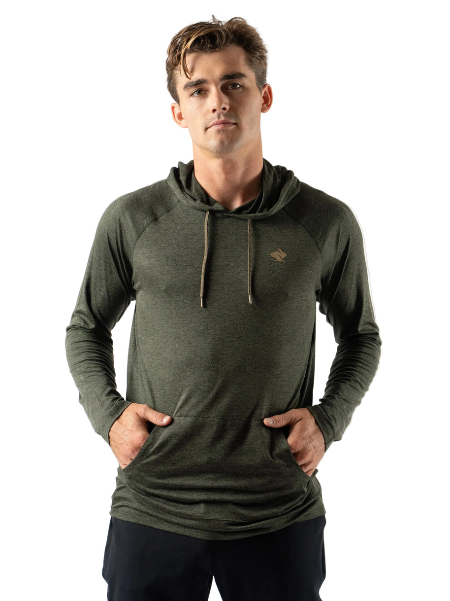 EZ Pullover - Men by Rabbit in dark green lightweight hoodie with soft fabric and semi-relaxed fit for running and lounging