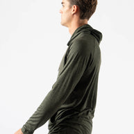 EZ Pullover - Men by Rabbit in dark olive green lightweight hoodie with soft fabric and semi-relaxed fit for running and layering