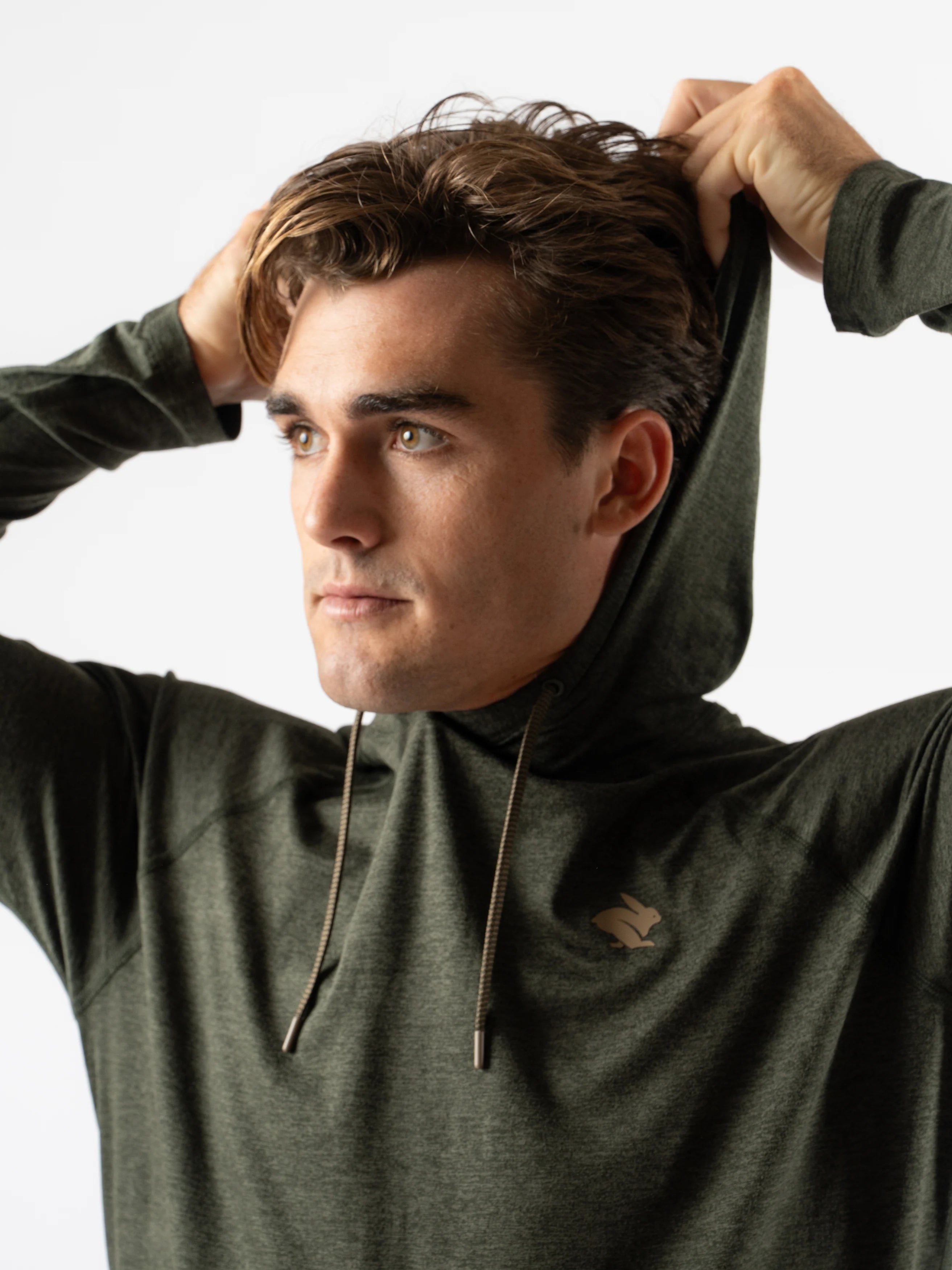 EZ Pullover - Men by Rabbit in dark green, lightweight soft hoodie with semi-relaxed fit for running, workout, and lounging