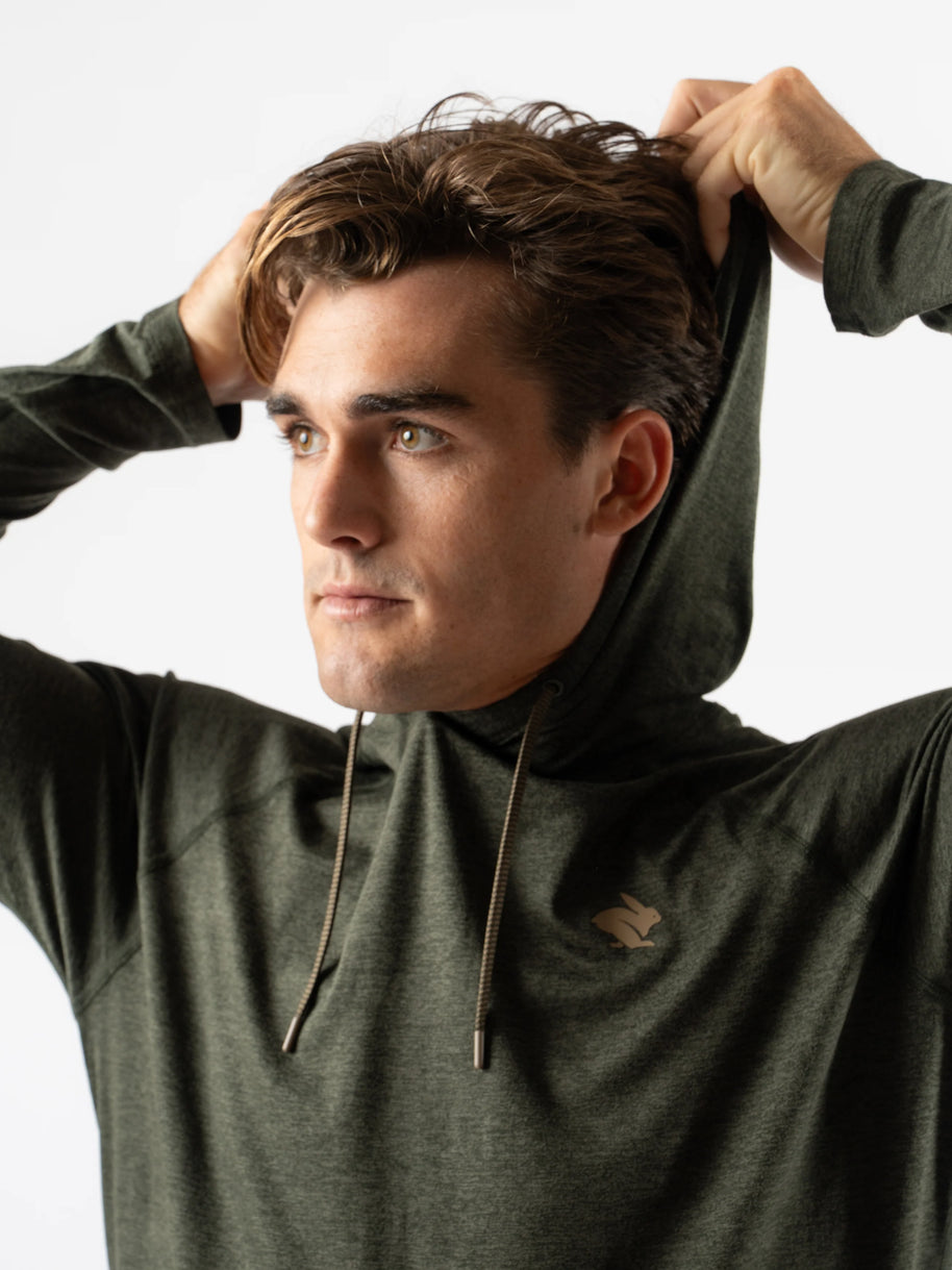 EZ Pullover - Men by Rabbit in dark green, lightweight soft hoodie with semi-relaxed fit for running, workout, and lounging