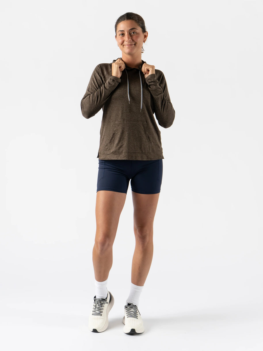 EZ Pullover - Women by Rabbit in dark brown lightweight soft hoodie with semi-relaxed fit for running, working out, and lounging