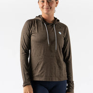 EZ Pullover - Women by Rabbit in dark brown lightweight hoodie with soft fabric, semi-relaxed fit for running, workout, and lounging