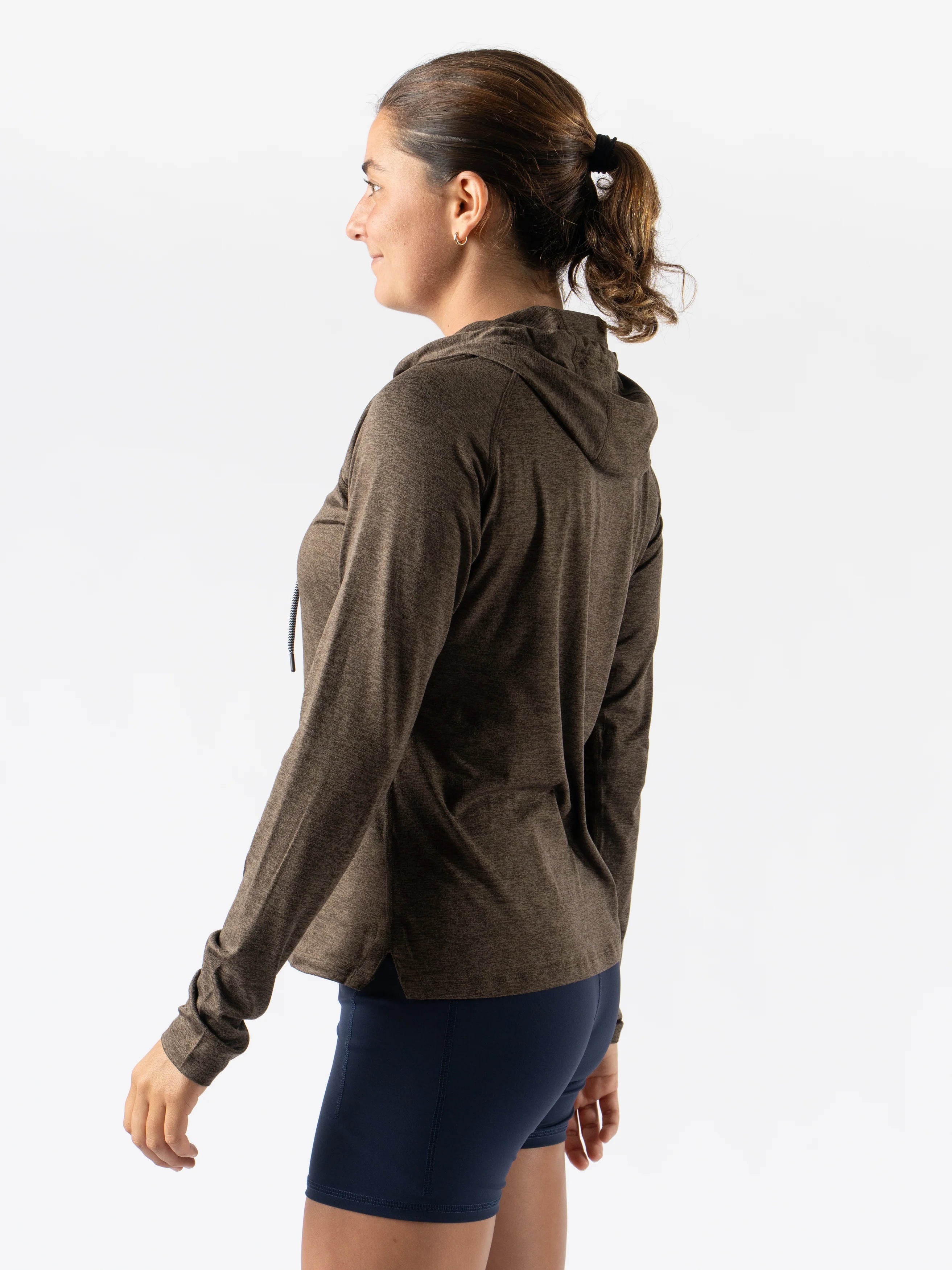 EZ Pullover - Women by Rabbit in brown lightweight hoodie with semi-relaxed fit, soft fabric for running, lounging, and layering