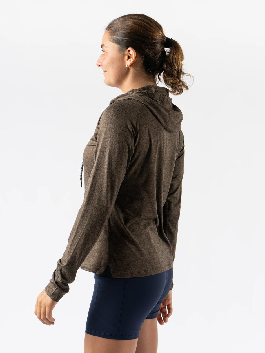EZ Pullover - Women by Rabbit in brown lightweight hoodie with semi-relaxed fit, soft fabric for running, lounging, and layering