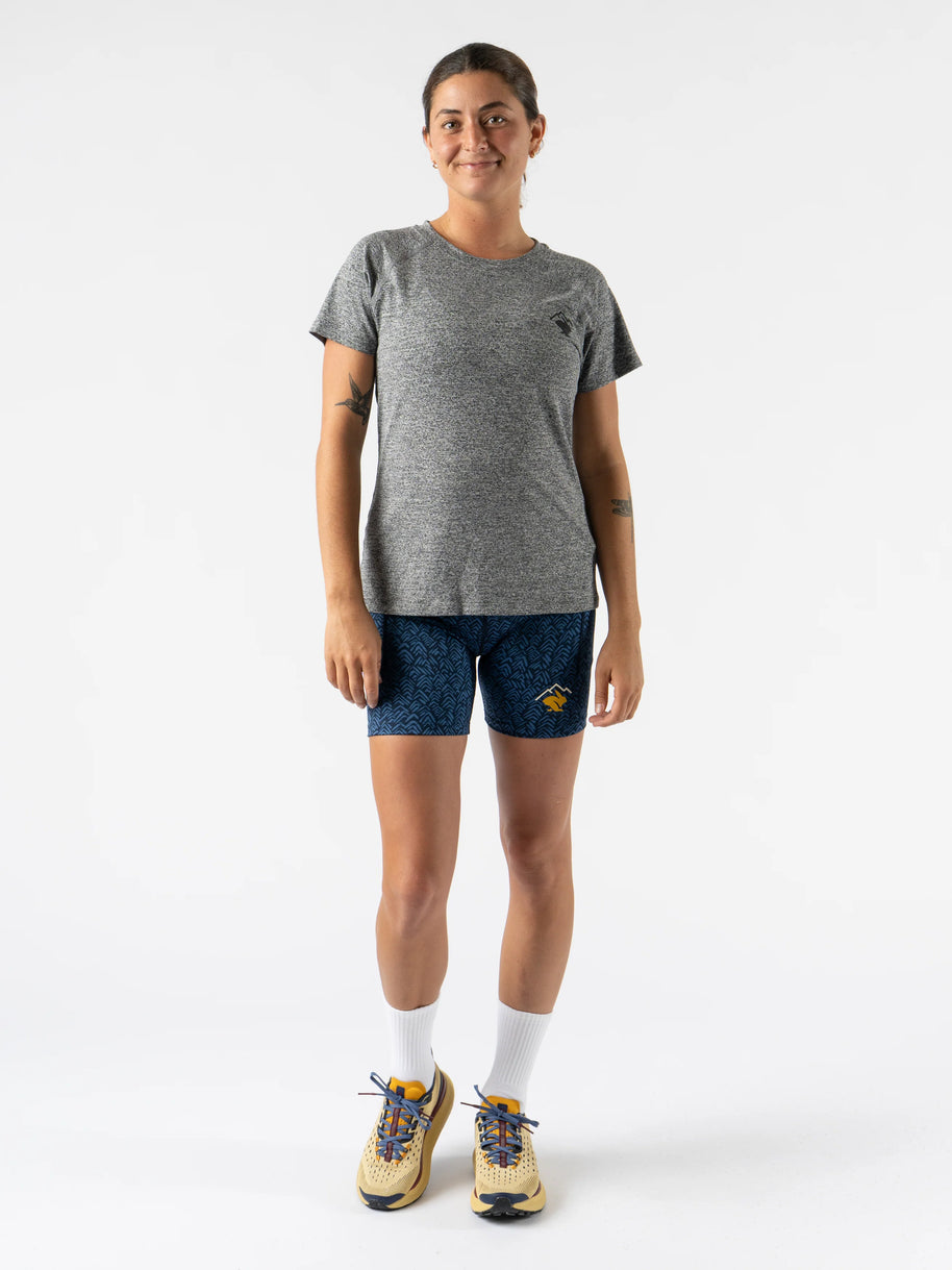 EZ Tee Perf SS Trail - Women in heather grey by Rabbit, lightweight breathable trail running top with full perforations for enhanced ventilation