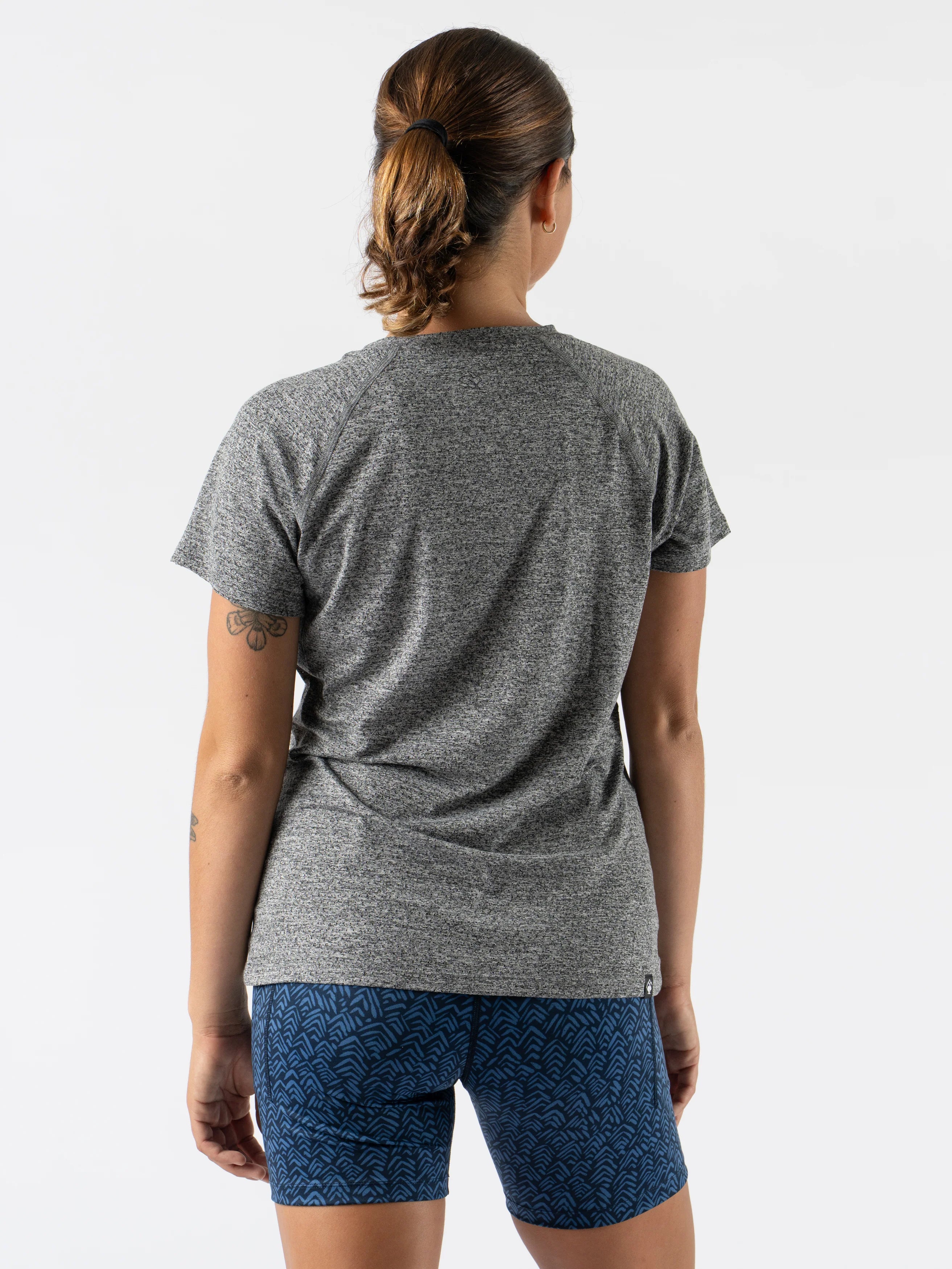 EZ Tee Perf SS Trail - Women by Rabbit in grey, lightweight breathable trail running top with perforations for soft comfort and ventilation