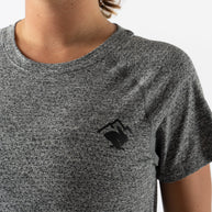 EZ Tee Perf SS Trail - Women by Rabbit in heather grey, breathable soft trail running top with perforations for lightweight comfort and moisture management