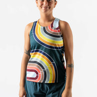 Race Pace Tank - Women by Rabbit in teal with multicolor laser-cut square perforations breathable tank top for running and training use