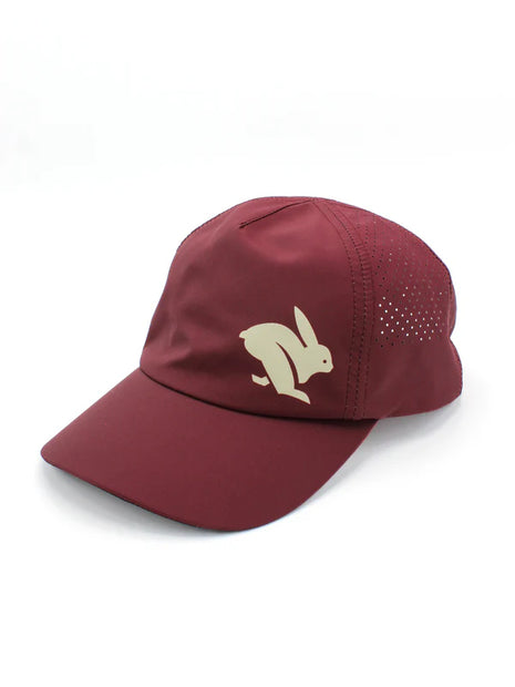 Elite Hat by Rabbit in maroon with laser-cut vents, lightweight-wicking fabric and baseball-style bill for sun and gear protection