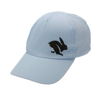 Elite Hat by Rabbit in light blue with laser-cut vents, lightweight woven fabric, bill for sun and gear protection, unisex headwear