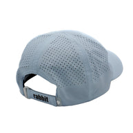 Elite Hat by Rabbit in light blue with laser-cut vents, breathable lightweight woven cap for sun and gear protection, ideal headwear for running