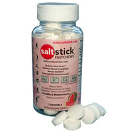 Saltstick Fastchews 60-Tab Bottle in pink with white tablets, chewable electrolyte supplement with sodium potassium magnesium calcium for endurance