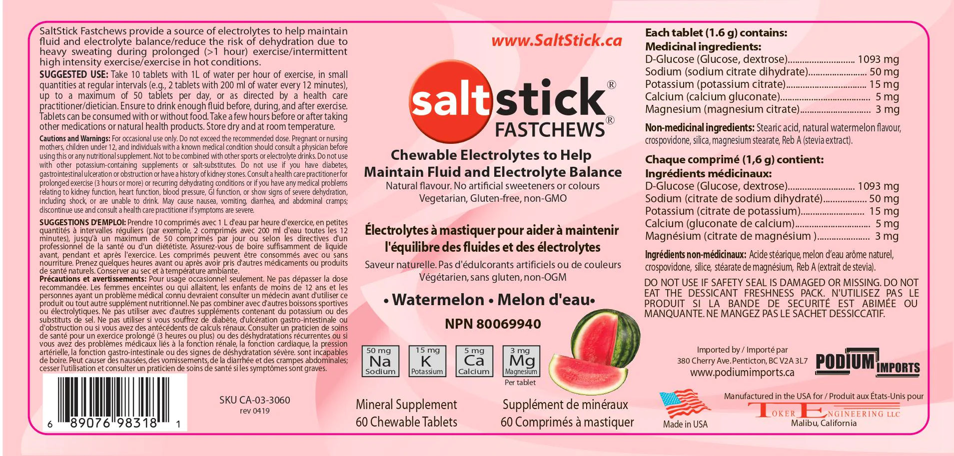 Saltstick Fastchews 60-Tab Bottle by Saltstick in orange and white, chewable electrolyte supplement for hydration and electrolyte balance